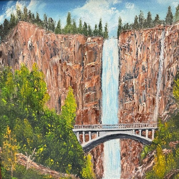 Vintage Multnomah Falls Painting 3D Acrylic Art by Masingill Original 19" x 23" - Picture 16 of 16